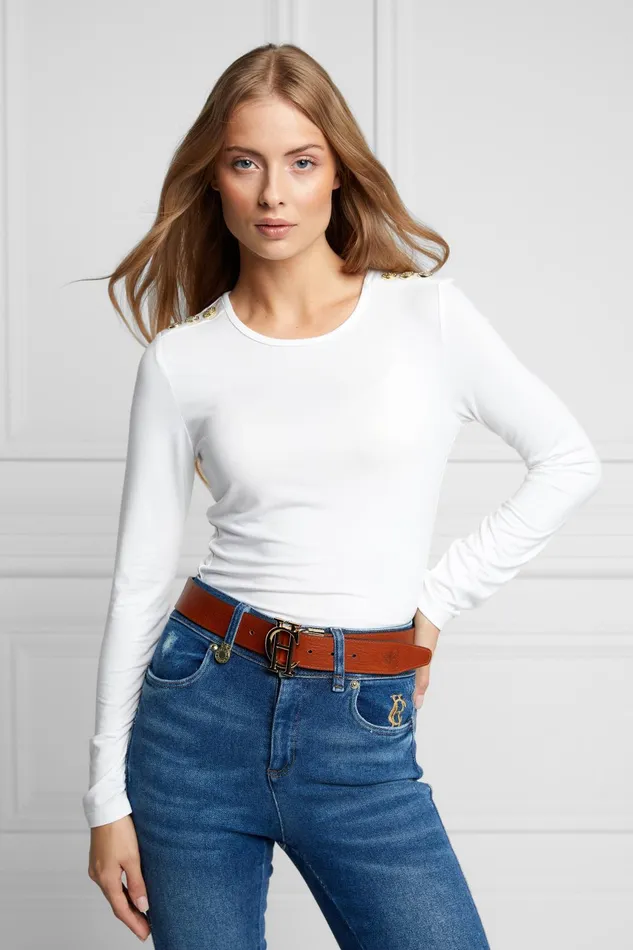 Holland Cooper Tops Women Long Sleeve Crew Neck Tee White
