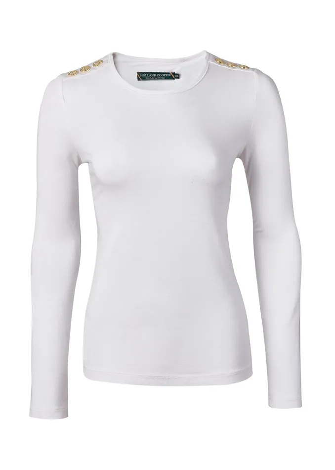 Holland Cooper Tops Women Long Sleeve Crew Neck Tee White Holland Cooper Tops Women Long Sleeve Crew Neck Tee White