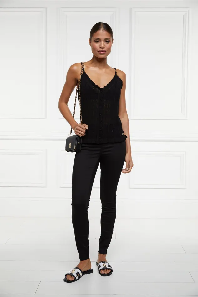 Holland Cooper Tops Women Pointelle Cami Black Holland Cooper Tops Women Pointelle Cami Black
