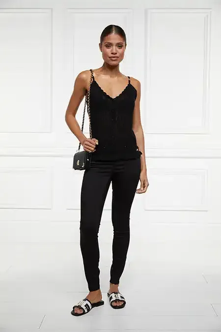Holland Cooper Tops Women Pointelle Cami Black Holland Cooper Tops Women Pointelle Cami Black