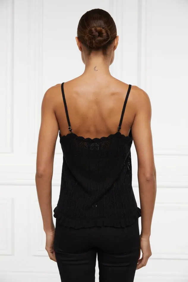 Holland Cooper Tops Women Pointelle Cami Black Holland Cooper Tops Women Pointelle Cami Black