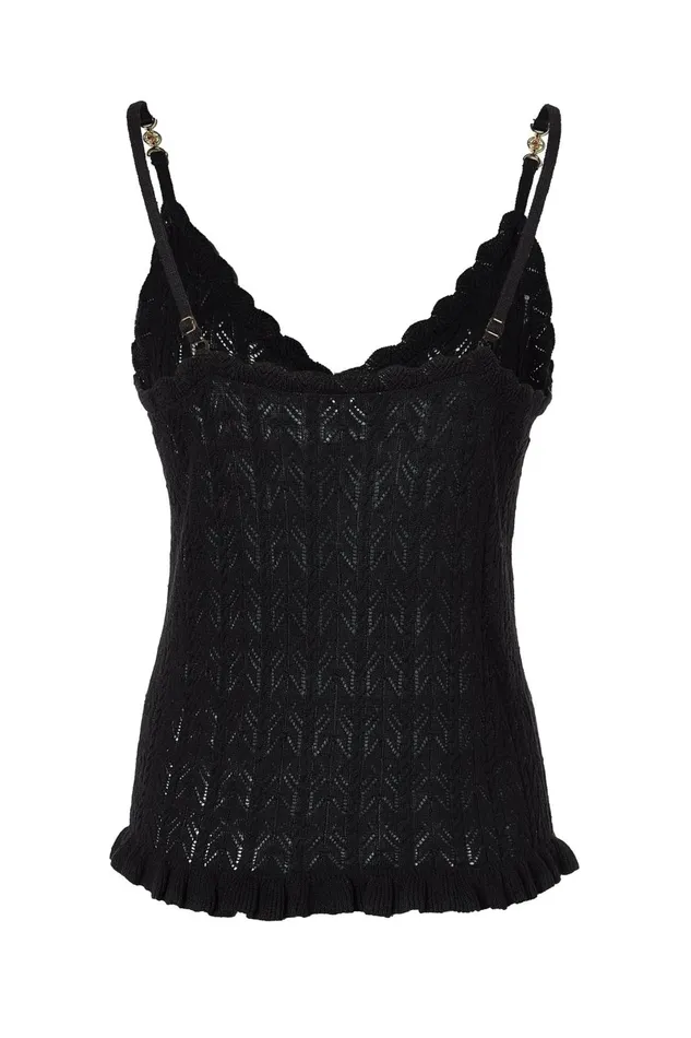 Holland Cooper Tops Women Pointelle Cami Black Holland Cooper Tops Women Pointelle Cami Black