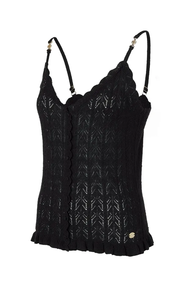 Holland Cooper Tops Women Pointelle Cami Black Holland Cooper Tops Women Pointelle Cami Black