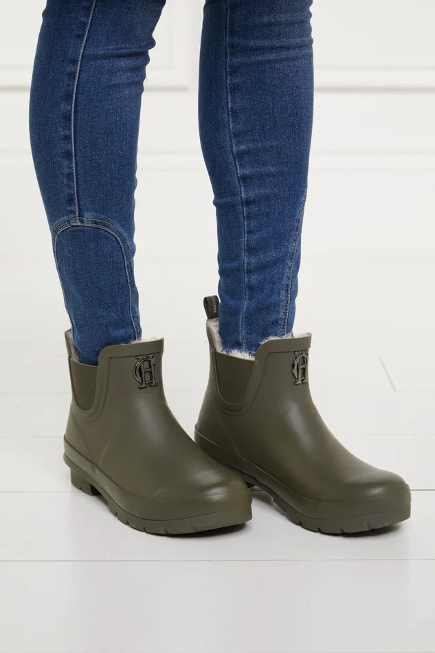 Holland Cooper Wellington Boots Women Rubber Chelsea Boot Matte Green Gunmetal Holland Cooper Wellington Boots Women Rubber Chelsea Boot Matte Green Gunmetal