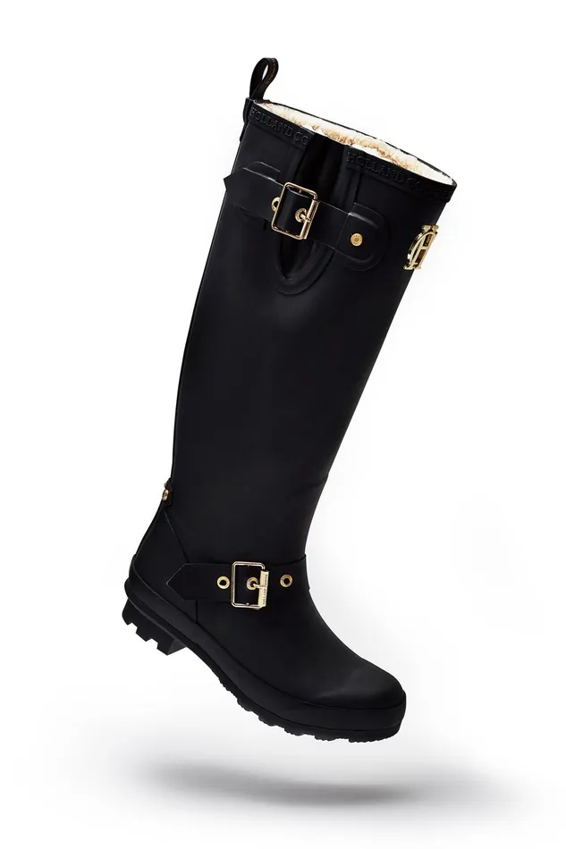 Holland Cooper Wellington Boots Women Sherpa Lined Regency Wellington Matte Black