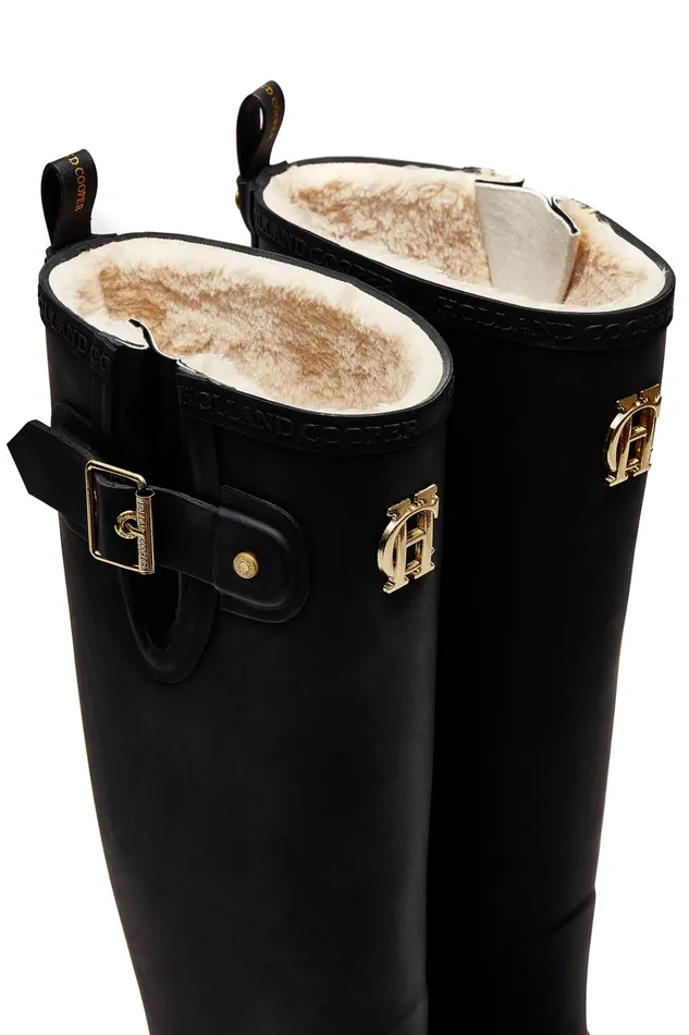 Holland Cooper Wellington Boots Women Sherpa Lined Regency Wellington Matte Black