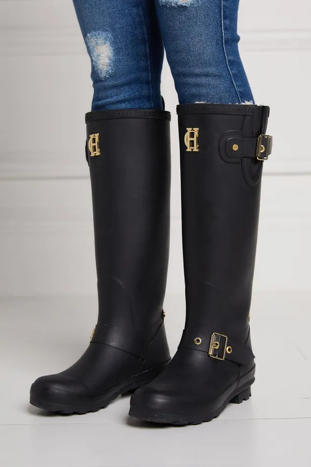 Holland Cooper Wellington Boots Women Sherpa Lined Regency Wellington Matte Black