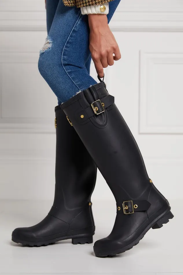 Holland Cooper Wellington Boots Women Sherpa Lined Regency Wellington Matte Black