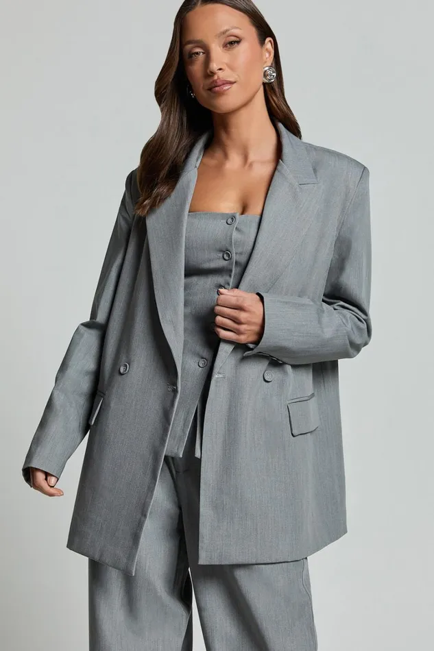 Hope Blazer 8211 Oversized Double Breasted Blazer In Grey Women Showpo Blazers