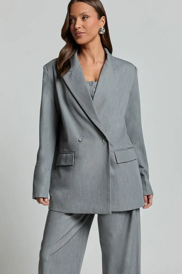 Hope Blazer 8211 Oversized Double Breasted Blazer In Grey Women Showpo Blazers
