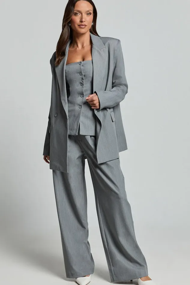 Hope Blazer 8211 Oversized Double Breasted Blazer In Grey Women Showpo Blazers
