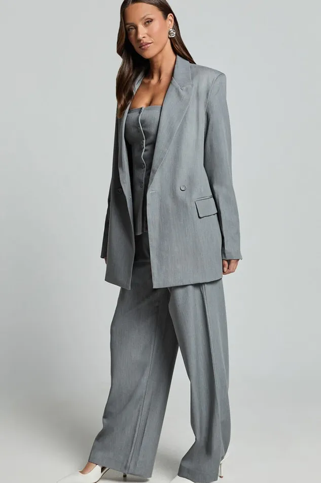 Hope Blazer 8211 Oversized Double Breasted Blazer In Grey Women Showpo Blazers