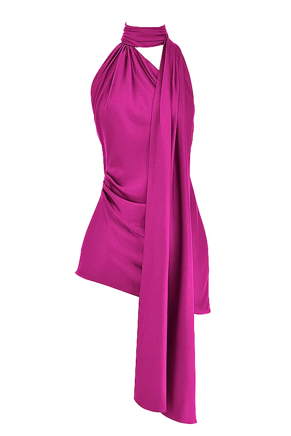 House Of CB AidaHot Pink Asymmetric Wrap Neck Dress 8211 SALE Hot Women Mini Dresses