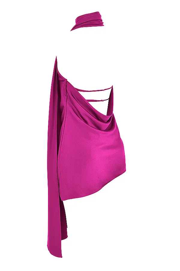 House Of CB AidaHot Pink Asymmetric Wrap Neck Dress 8211 SALE Hot Women Mini Dresses