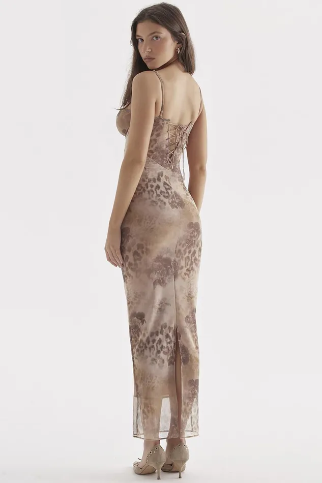 House Of CB AizaCream Floral Print Maxi Dress Cream Women Corset Dresses