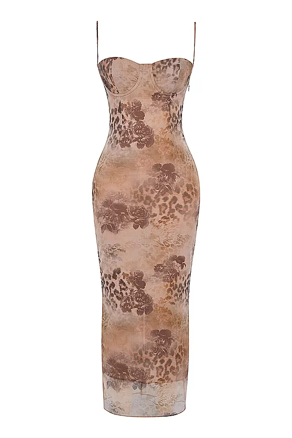 House Of CB AizaCream Floral Print Maxi Dress Cream Women Corset Dresses