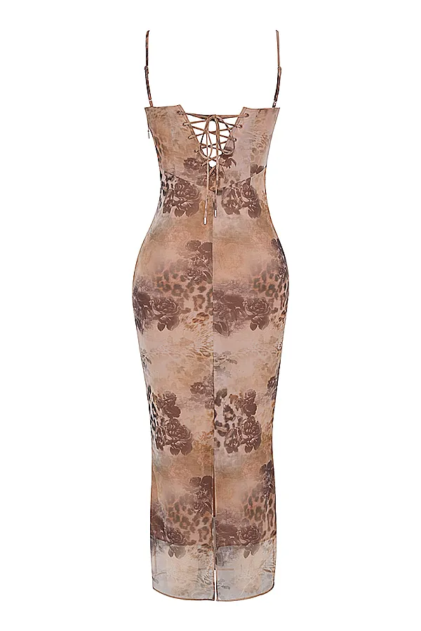 House Of CB AizaCream Floral Print Maxi Dress Cream Women Corset Dresses