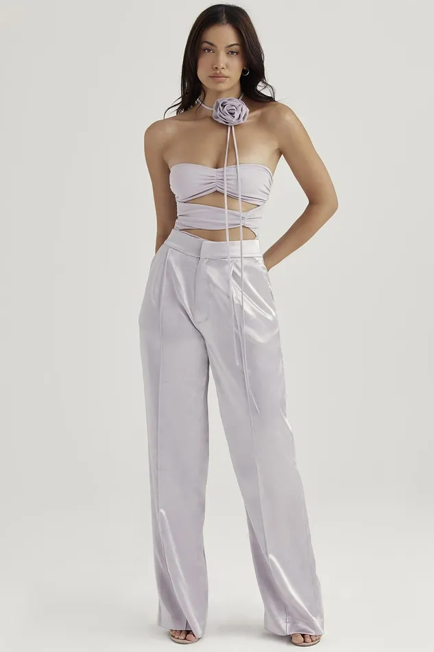 House Of CB AliviaGrey Satin Trousers 8211 SALE Grey Women Trousers
