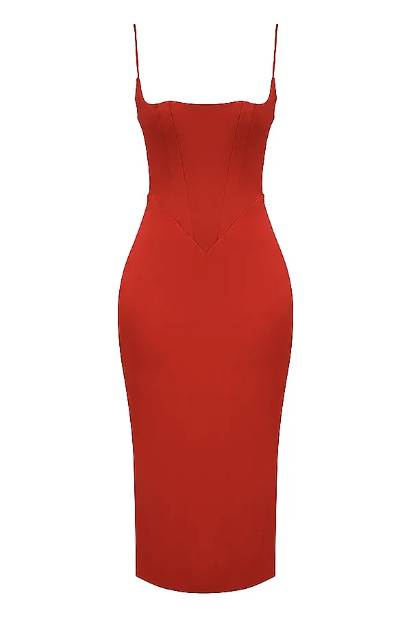 House Of CB AnaisScarlet Satin Corset Midi Dress Scarlet Women Bodycon Dresses