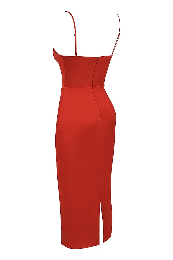 House Of CB AnaisScarlet Satin Corset Midi Dress Scarlet Women Bodycon Dresses