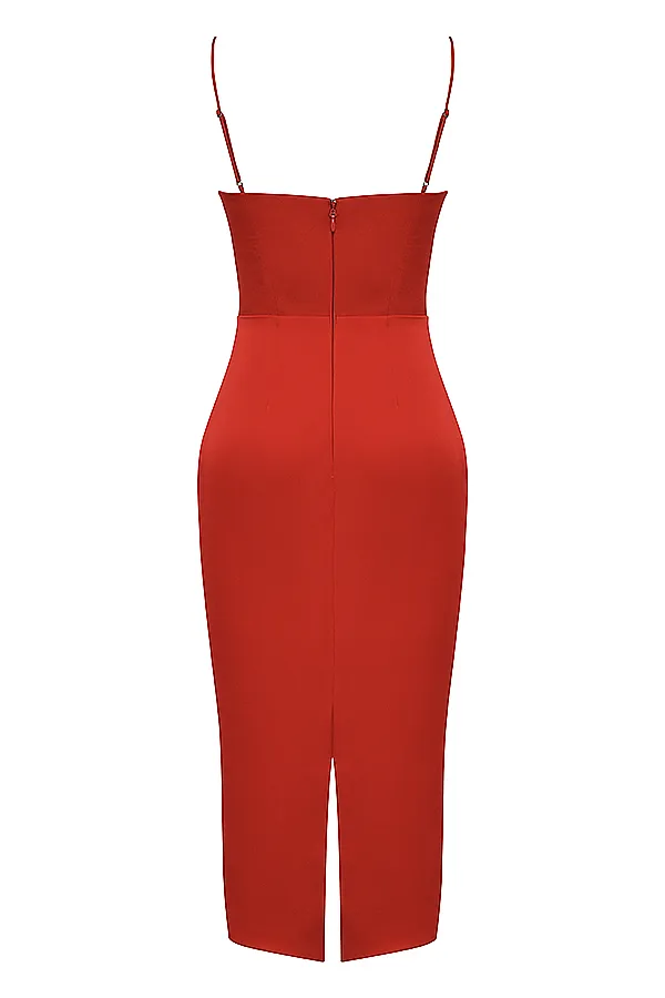House Of CB AnaisScarlet Satin Corset Midi Dress Scarlet Women Bodycon Dresses