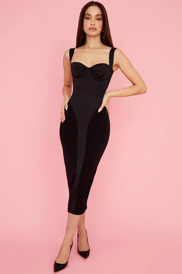House Of CB ArielleBlack Corset Midi Dress 8211 SALE Black Women Bodycon Dresses