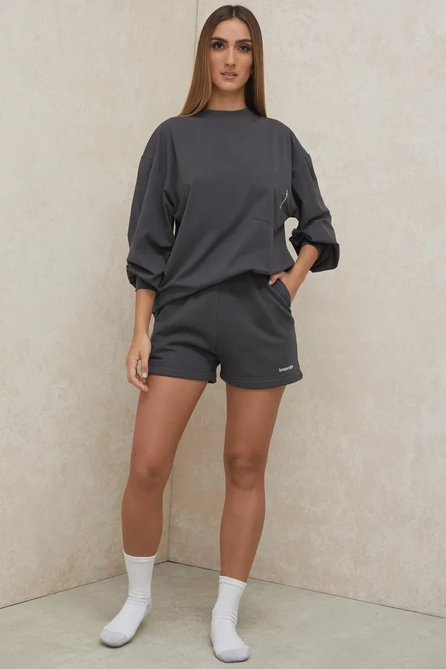 House Of CB AudenCharcoal Jersey Track Shorts 8211 SALE Charcoal Women Sweats