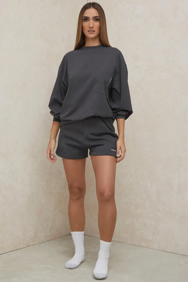 House Of CB AudenCharcoal Jersey Track Shorts 8211 SALE Charcoal Women Sweats