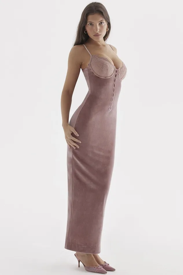 House Of CB AzaleaSoft Pink Velvet Midi Dress 8211 SALE Soft Women Bodycon Dresses