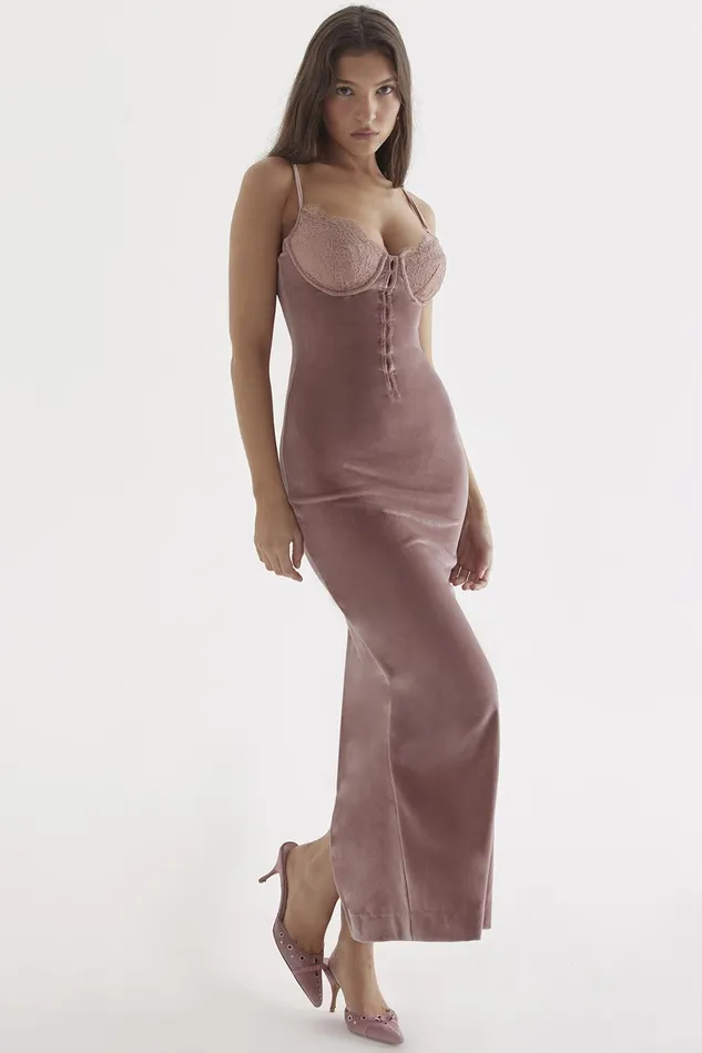 House Of CB AzaleaSoft Pink Velvet Midi Dress 8211 SALE Soft Women Bodycon Dresses
