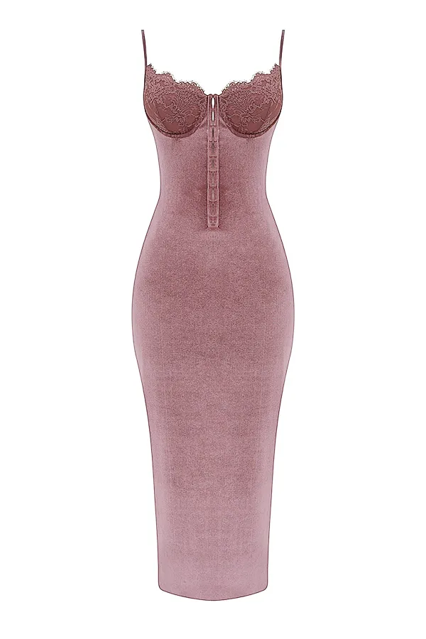 House Of CB AzaleaSoft Pink Velvet Midi Dress 8211 SALE Soft Women Bodycon Dresses
