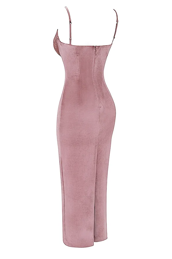 House Of CB AzaleaSoft Pink Velvet Midi Dress 8211 SALE Soft Women Bodycon Dresses