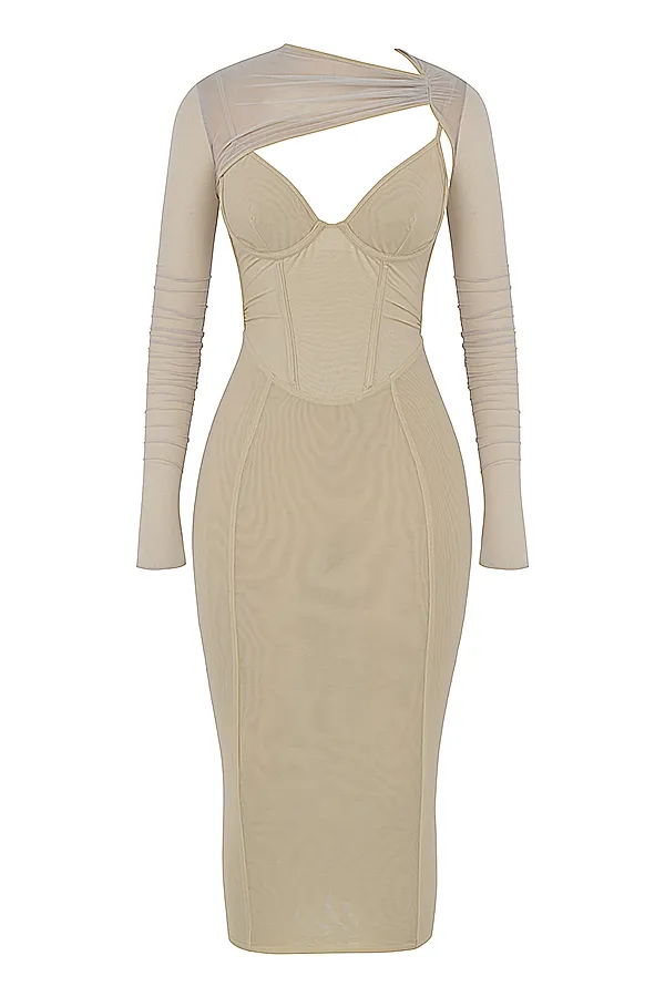 House Of CB BeatriceBeige Corset Midi Dress 8211 SALE Beige Women Bodycon Dresses