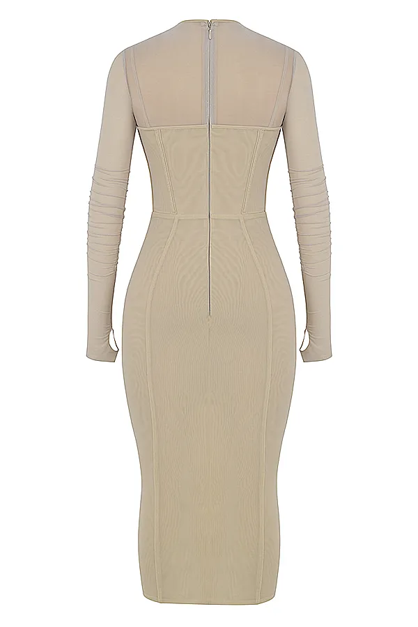House Of CB BeatriceBeige Corset Midi Dress 8211 SALE Beige Women Bodycon Dresses