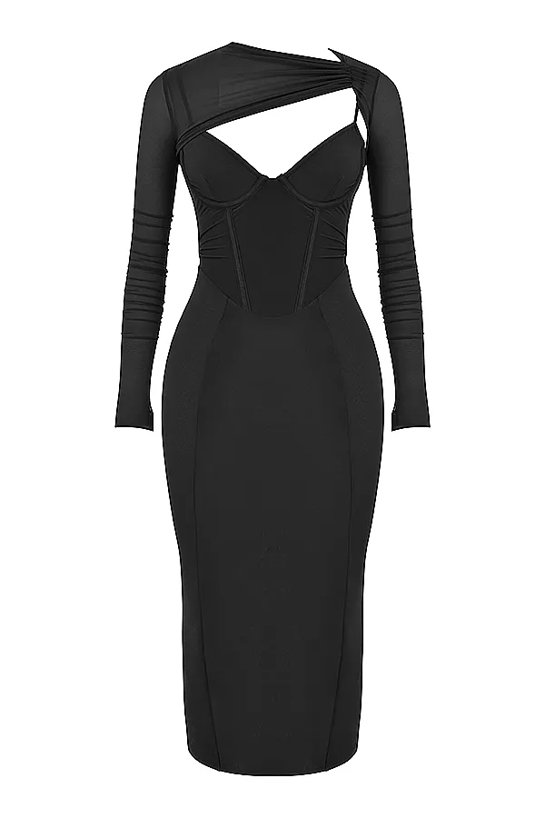 House Of CB BeatriceBlack Corset Midi Dress 8211 SALE Black Women Bodycon Dresses