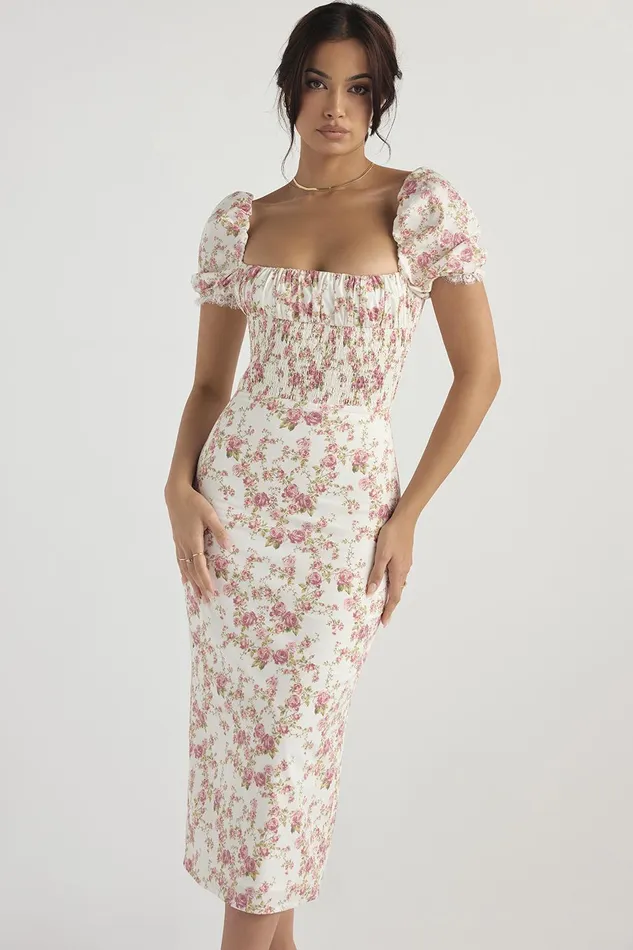 House Of CB BellucciRose Print Shirred Sundress 8211 SALE Rose Women Floral Dresses