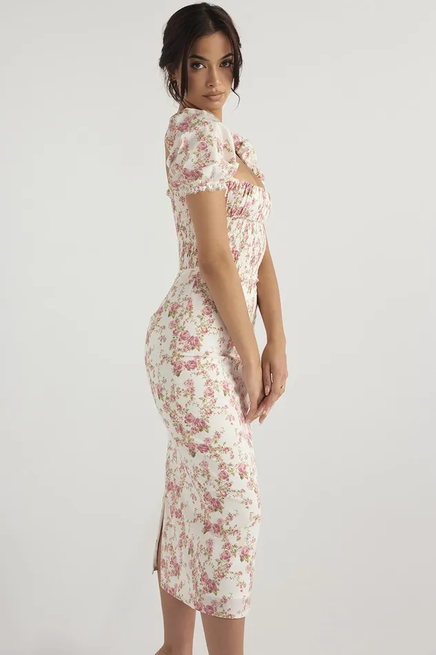 House Of CB BellucciRose Print Shirred Sundress 8211 SALE Rose Women Floral Dresses