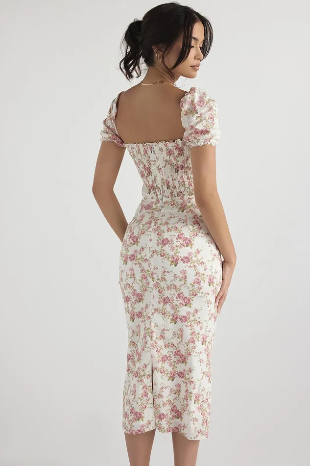 House Of CB BellucciRose Print Shirred Sundress 8211 SALE Rose Women Floral Dresses