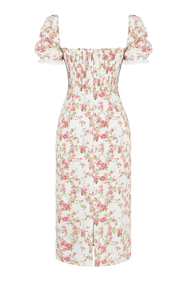 House Of CB BellucciRose Print Shirred Sundress 8211 SALE Rose Women Floral Dresses