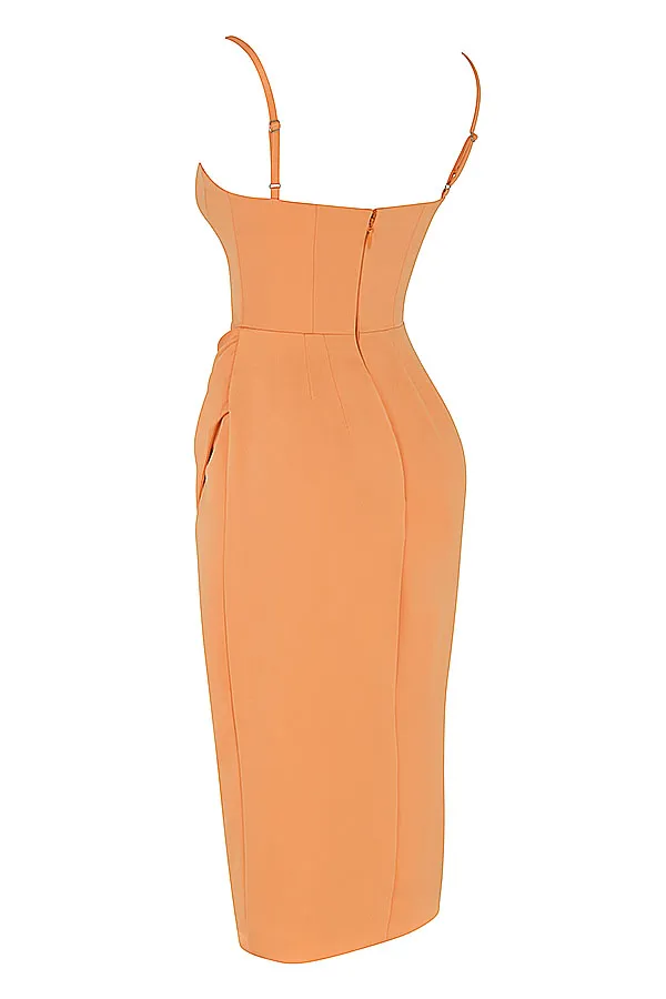 House Of CB BiancaTangerine Satin Pleated Corset Midi Dress 8211 SALE Tangerine Women Corset Dresses