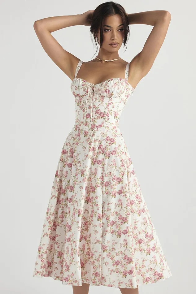 House Of CB CarmenRose Print Bustier Sundress 8211 SALE Rose Women Corset Dresses