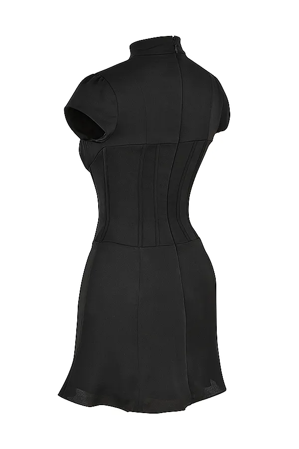 House Of CB CarminaBlack Satin Fluted Corset Mini Dress 8211 SALE Black Women Corset Dresses