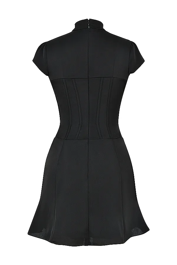 House Of CB CarminaBlack Satin Fluted Corset Mini Dress 8211 SALE Black Women Corset Dresses