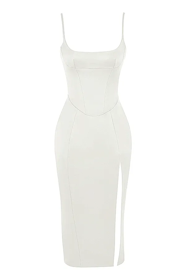 House Of CB CasimiraIvory Satin Corset Midi Dress 8211 SALE Ivory Women Bodycon Dresses