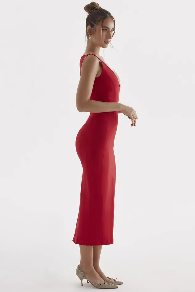 House Of CB CeceRed Rose Plunge Maxi Dress 8211 SALE Red Women Bodycon Dresses