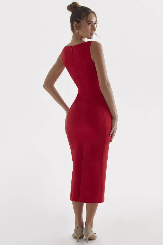 House Of CB CeceRed Rose Plunge Maxi Dress 8211 SALE Red Women Bodycon Dresses