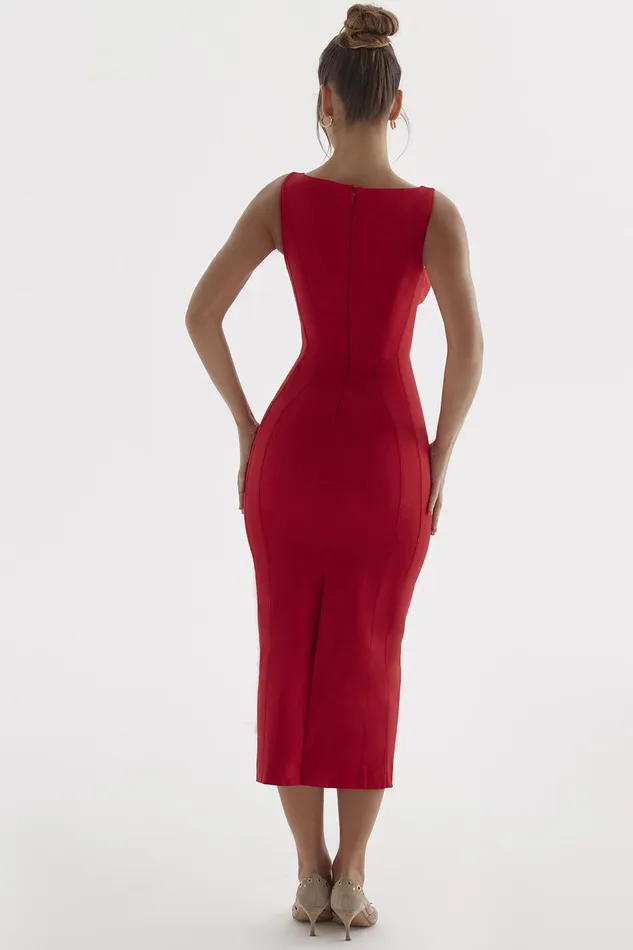 House Of CB CeceRed Rose Plunge Maxi Dress 8211 SALE Red Women Bodycon Dresses