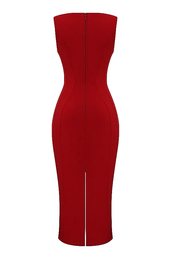 House Of CB CeceRed Rose Plunge Maxi Dress 8211 SALE Red Women Bodycon Dresses