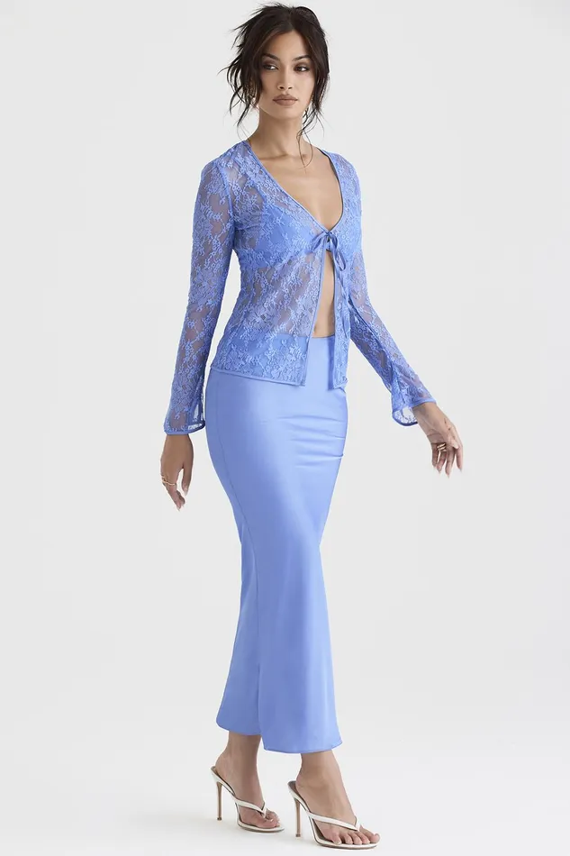 House Of CB ClaraBlue Satin Bias Cut Midi Skirt 8211 SALE Blue Women Skirts