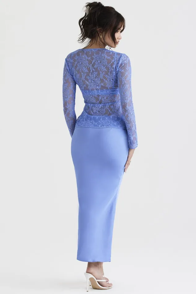 House Of CB ClaraBlue Satin Bias Cut Midi Skirt 8211 SALE Blue Women Skirts
